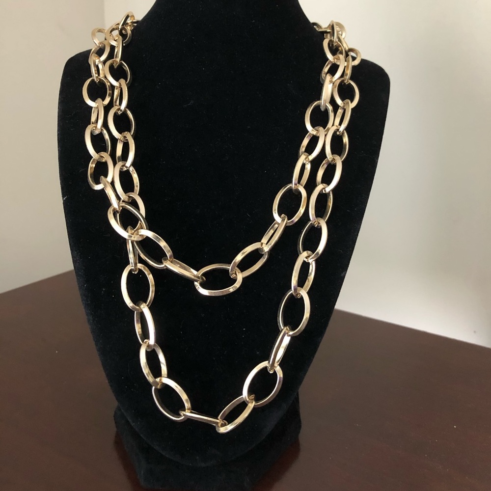 Crown Trifari Gold Statement Necklace Double Strand Link 22' #877